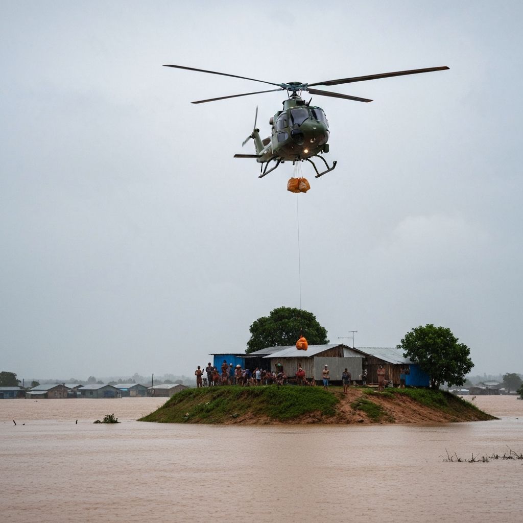 Helicopter delivering supplies to isolated area