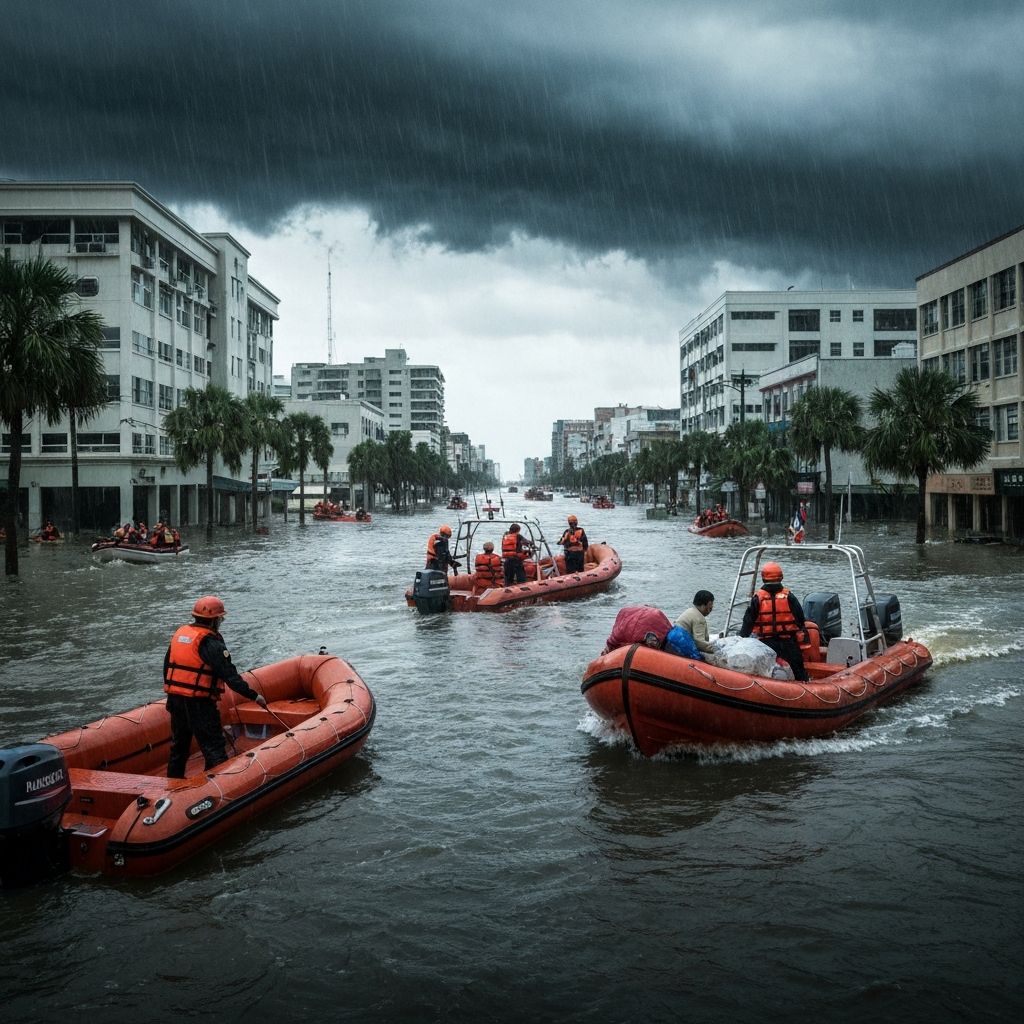 Hurricane flooding with rescue operations
