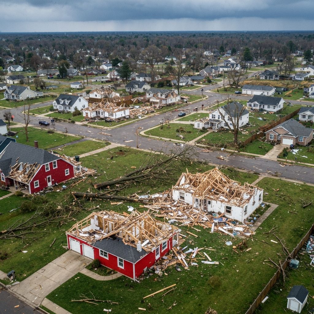 Tornado damage to neighborhood