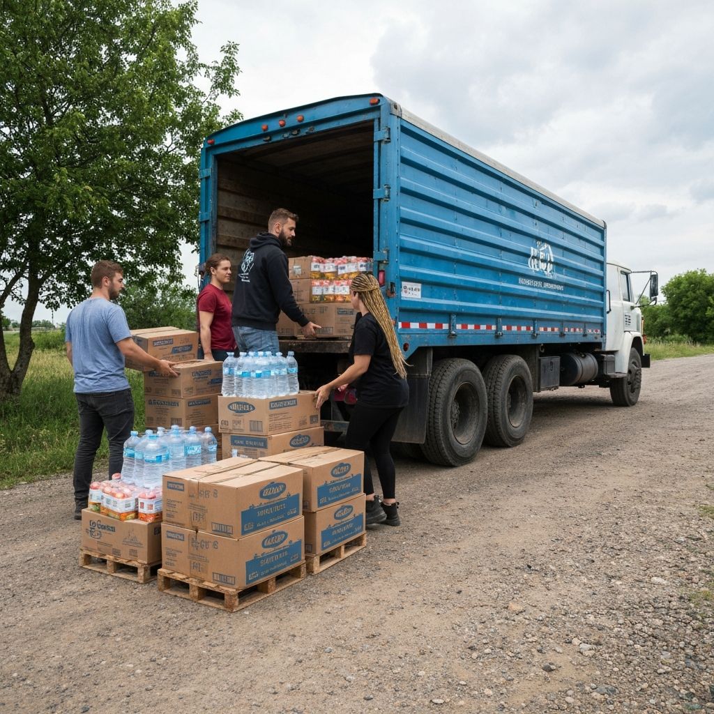 Volunteers loading relief supplies