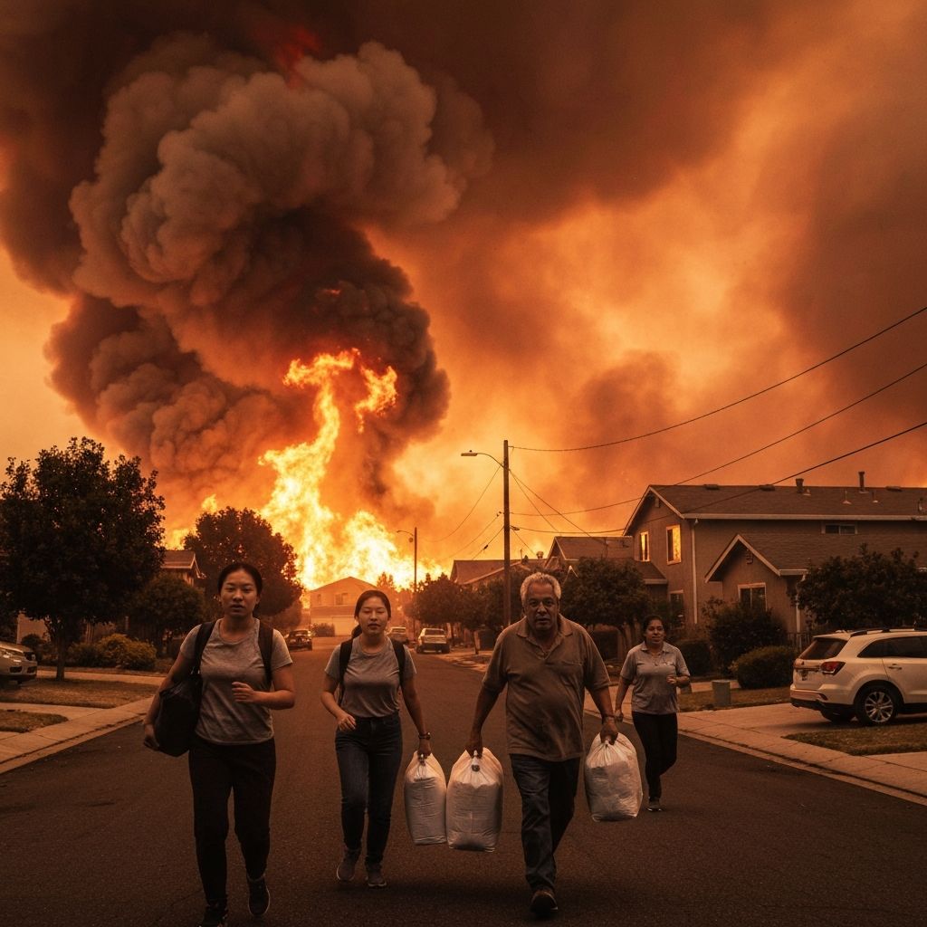 Wildfire approaching residential area